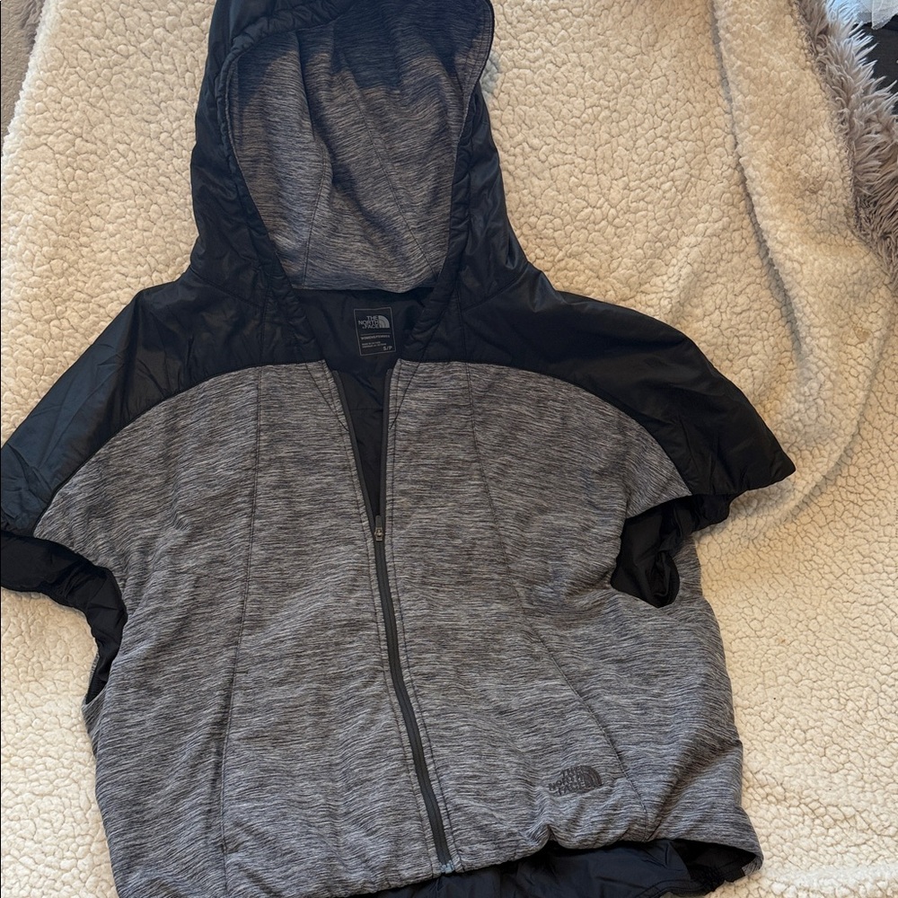 The North Face Women's Black and Gray Hooded Vest
